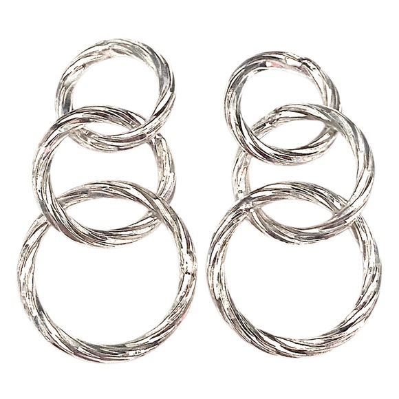 Interlocking Silver Circle Dangle Earrings - Picture 1 of 2
